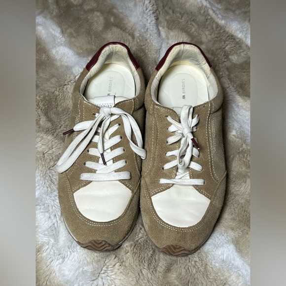 Birdies Shoes - Birdies Suede Sneakers Tan Cream Burgundy Lace Up Comfort Casual Shoes, size 10